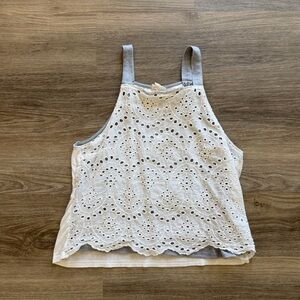 White Eyelet Halter Tank Top